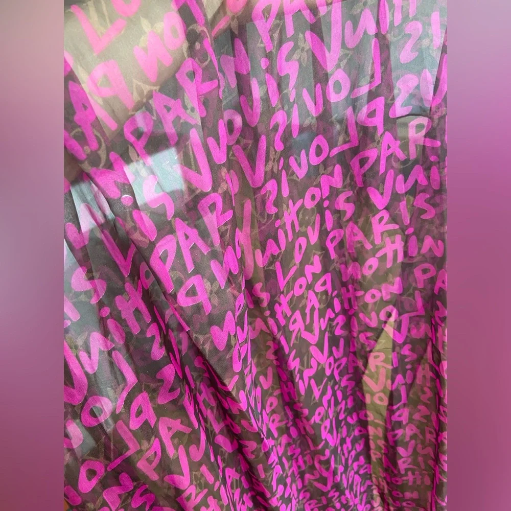 Louis Vuitton Neon Pink LV Stephen Sprouse Graffiti Scarf - Rare - Picture 4 of 5